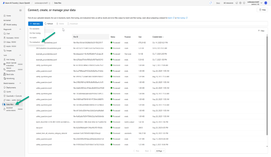 Navigating to Upload Data File